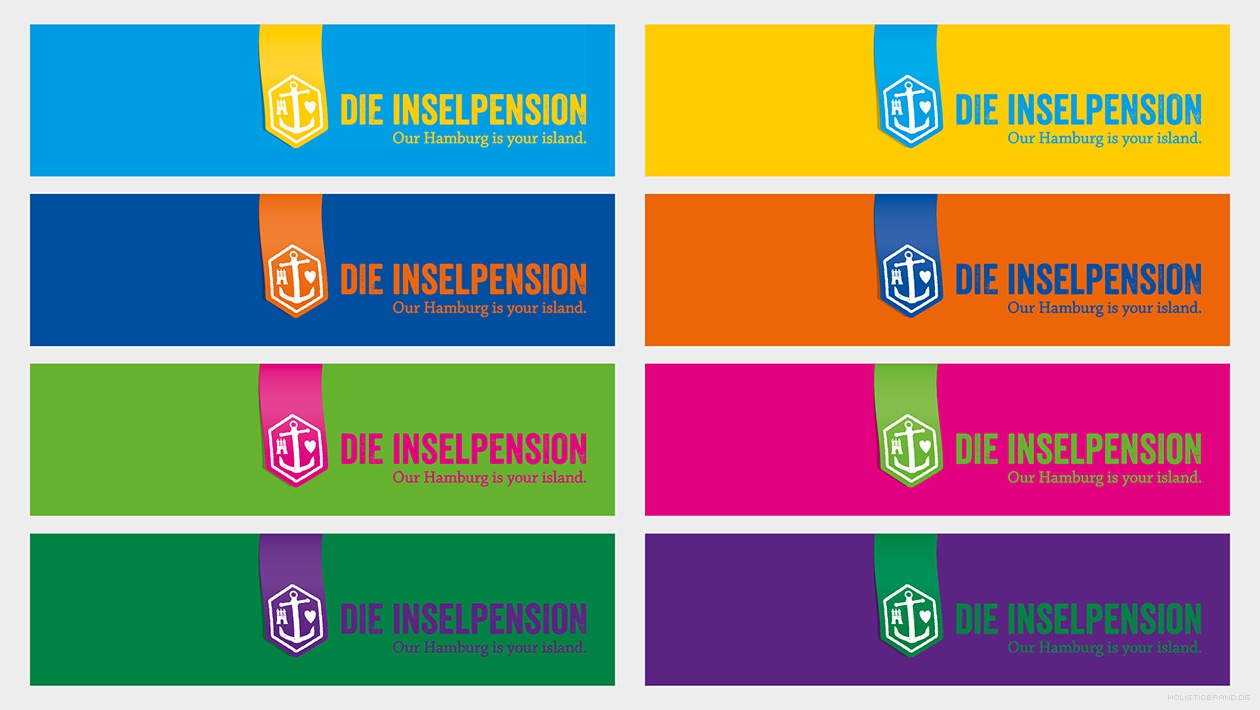 Übersicht von acht farbigen Logovarianten