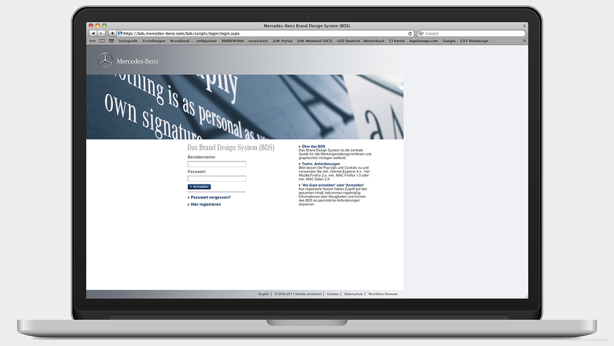Screenshot des digitalen Anmeldeportals des Brand Design Systems